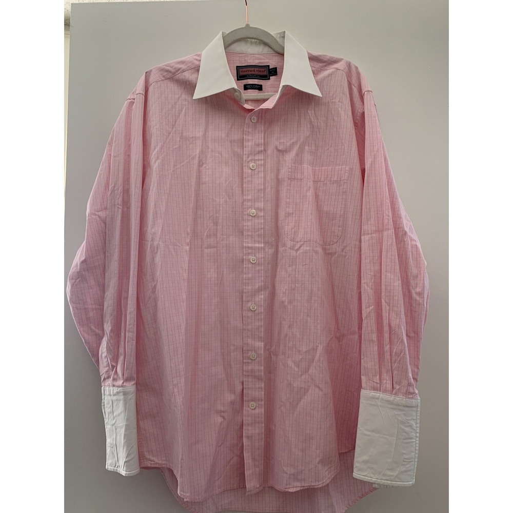 Vineyard Vines Men's Pink Plaid Cotton Dress Shirt SIZE 16 1/2 - 34